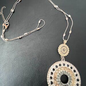 Bohemian Silver Tone Statement Necklace Multi-Color Mandala Pendant